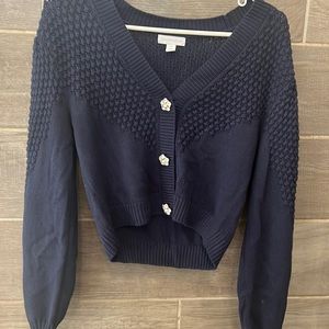 navy blue diamond button cardigan zara